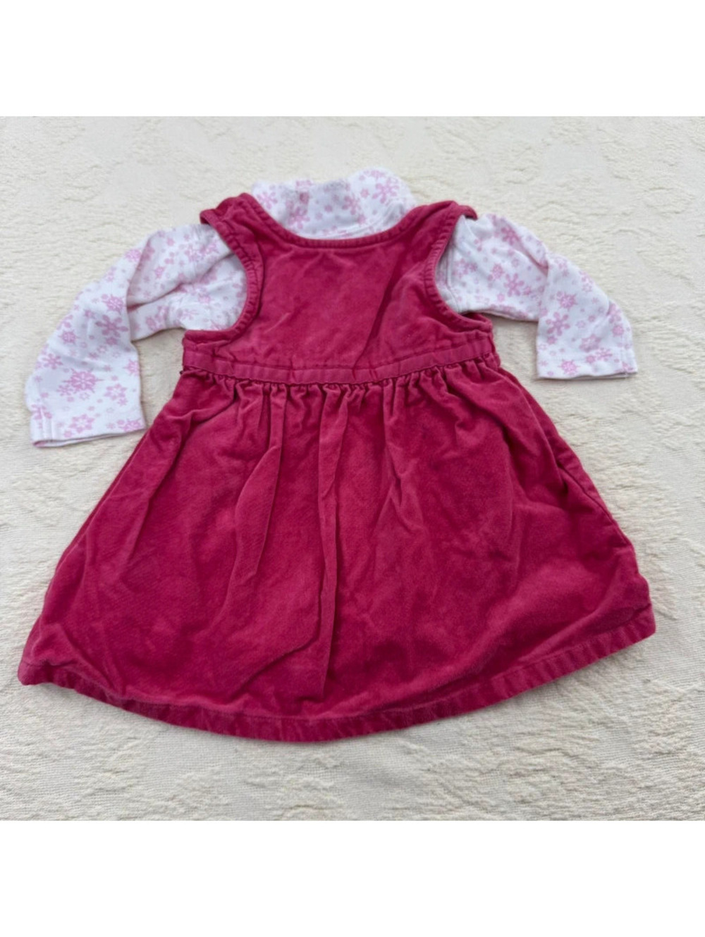 L.L.Bean 3-6 Months Baby Girls Pink Velour Jumper Dress Snowflake Winter Holiday